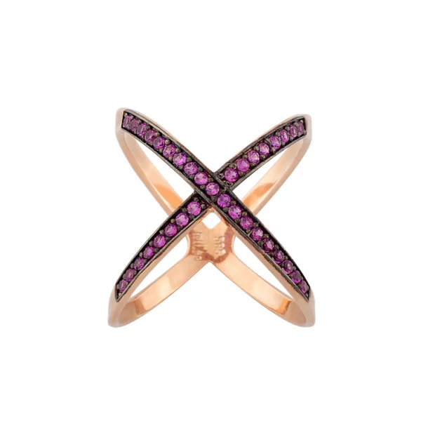 Χρυσο δαχτυλιδι με ροζ πετρες K14