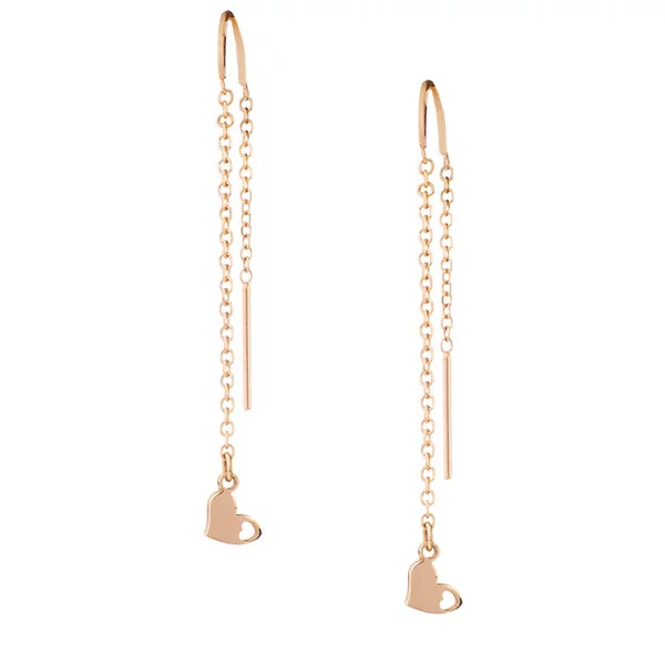 Χρυσα σκουλαρικια κρεμαστα Κ14 με καρδια