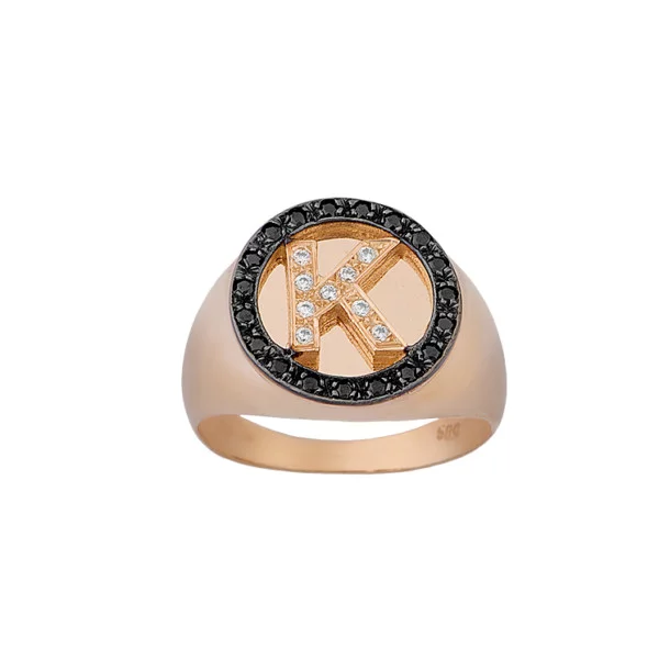 Χρυσο δαχτυλιδι μονογραμμα με πετρες Κ14