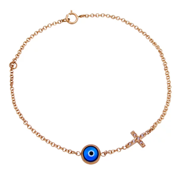 Χρυσο βραχιολι Κ14 ματι με σταυρο