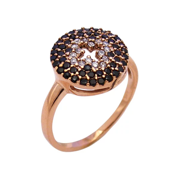 Χρυσο δαχτυλιδι Κ14 με πετρες λευκες και μαυρες