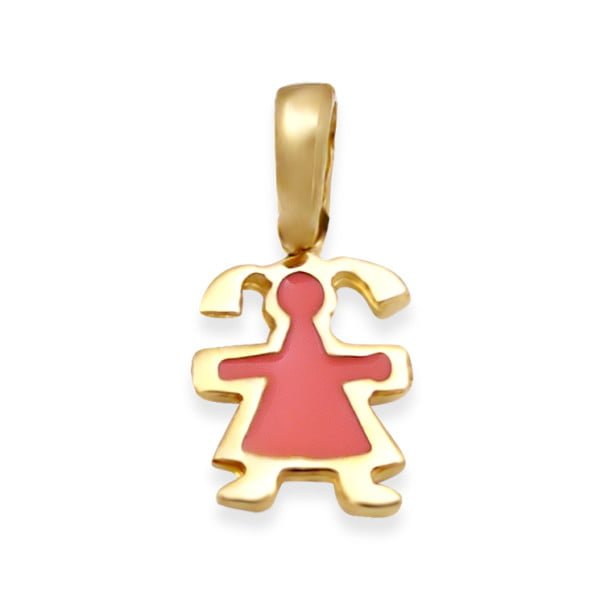 Χρυσο μενταγιον Κ14 κοριτσι με σμαλτο